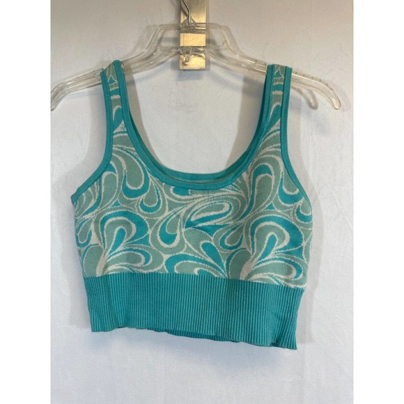Garage Tank Top Women's P/S Blue Swirl Round Neck Sleeveless Cropped Crop C27 - Picture 2 of 6